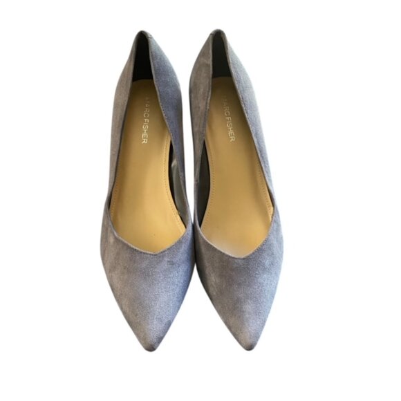 Marc Fisher Caitlin Grey Suede Block Heel Pump 9 - Picture 3 of 6